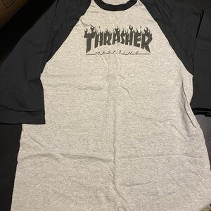Thrasher Black and Gray Raglan Tee